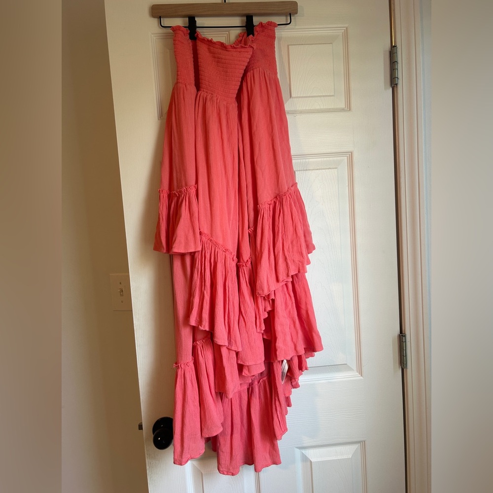 Free people convertible skirt in sugar coral, Tiered Maxi Skirt; L ; $50